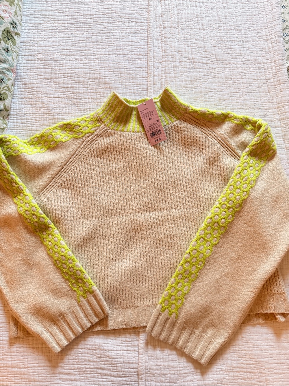 Target Cream Sweater with Neon Yellow Contrast Trim